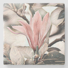 Tekening van een roze magnolia tak stenen onderzetter