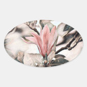 Tekening van een roze magnoliebloem ovaal ovale sticker (Voorkant)