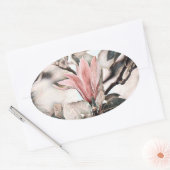 Tekening van een roze magnoliebloem ovaal ovale sticker (Envelop)