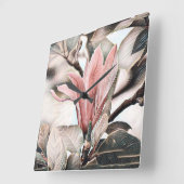 Tekening van een roze magnoliebloementak vierkante klok (Hoek)