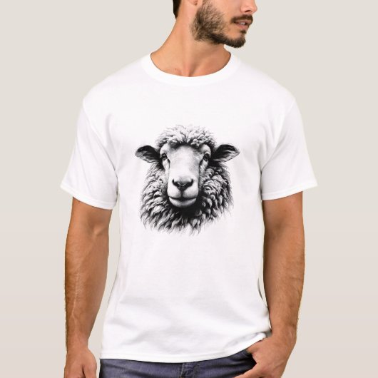Tekening van een schaapskop t-shirt (Voorkant)