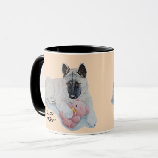 tekening van een schattige akita die de teddybeer  mok (Voorkant links)