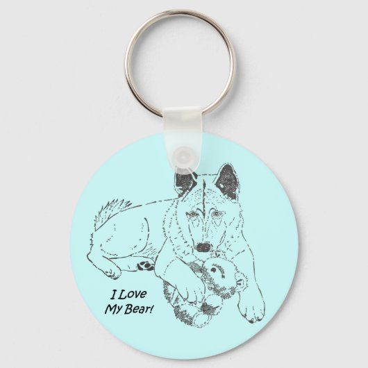 tekening van een schattige akita die de teddybeer  sleutelhanger (Voorkant)