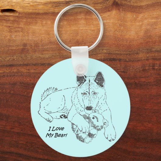 tekening van een schattige akita die de teddybeer  sleutelhanger (Voorkant)