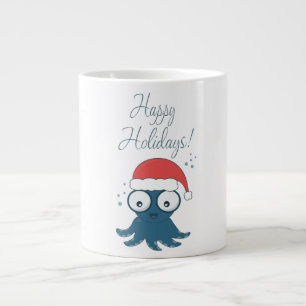 tekening van een schattige cartoon blauwe octopus grote koffiekop