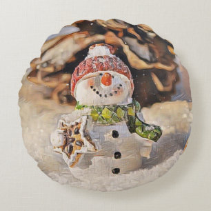 Tekening van een Sneeuwman in de sneeuw Rond Kussen
