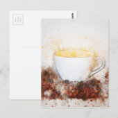 Tekening van een warme kop koffie onder koffiebone briefkaart (Voorkant / Achterkant)