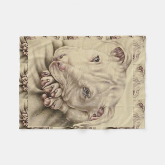 Tekening van een witte Pitbull op de Blanket Fleece Deken (Voorkant (Horizontaal))
