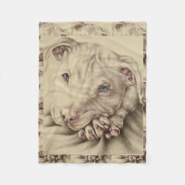 Tekening van een witte Pitbull op de Blanket Fleece Deken