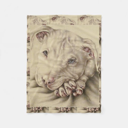 Tekening van een witte Pitbull op de Blanket Fleece Deken (Voorkant)