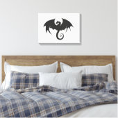 Tekening van een zwarte drakensilhouet canvas afdruk (Insitu (Slaapkamer))