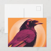 Tekening van een zwarte raaf op geel sinaasappel briefkaart (Voorkant / Achterkant)