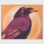 Tekening van een zwarte raaf op geel sinaasappel cadeaupapier (Vlak)