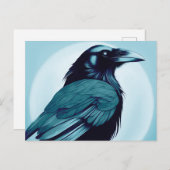 Tekening van een zwarte raaf op lichtblauw briefkaart (Voorkant / Achterkant)