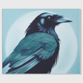 Tekening van een zwarte raaf op lichtblauw cadeaupapier (Vlak)
