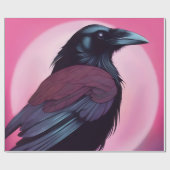 Tekening van een zwarte raaf op neon roze cadeaupapier (Vlak)