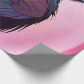 Tekening van een zwarte raaf op neon roze cadeaupapier (Hoek)