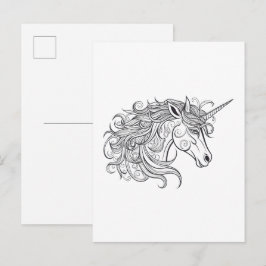 Tekening van eenhoornige kop Klein Briefkaart