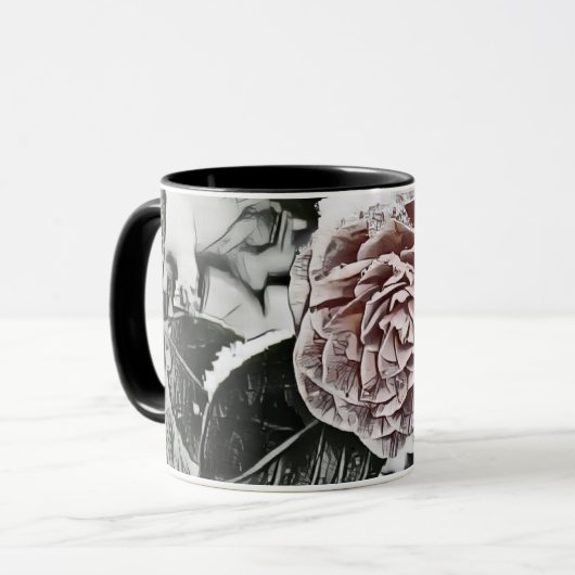 Tekening van gezaaid Roos, bevroren Mok (Voorkant links)