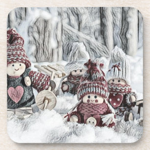 tekening van gnomen in de sneeuw bier onderzetter
