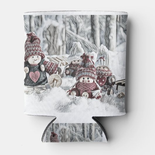  tekening van gnomen in de sneeuw blikjeskoeler (Voorkant)