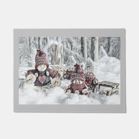 tekening van gnomen in de sneeuw deurmat (Voorkant)