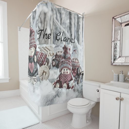  tekening van gnomen in de sneeuw douchegordijn (In situ)