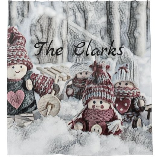  tekening van gnomen in de sneeuw douchegordijn