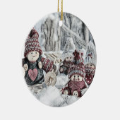  tekening van gnomen in de sneeuw keramisch ornament (Rechts)