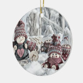  tekening van gnomen in de sneeuw keramisch ornament (Links)