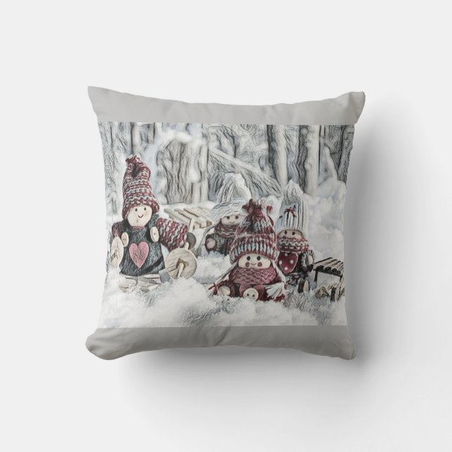  tekening van gnomen in de sneeuw kussen (Voorkant)