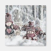 tekening van gnomen in de sneeuw magneet (Voorkant)