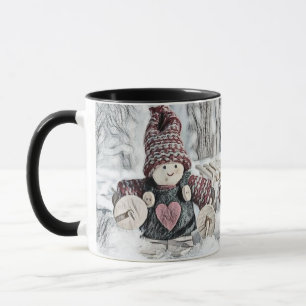tekening van gnomen in de sneeuw mok