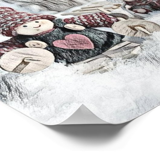  tekening van gnomen in de sneeuw poster (Hoek)