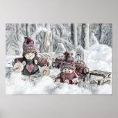  tekening van gnomen in de sneeuw poster (Voorkant)