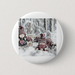 tekening van gnomen in de sneeuw ronde button 5,7 cm