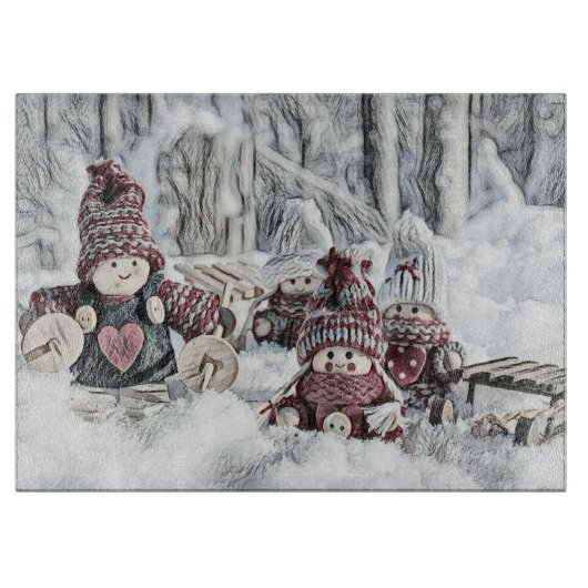  tekening van gnomen in de sneeuw snijplank (Voorkant)