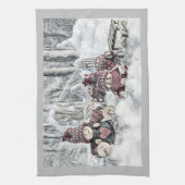  tekening van gnomen in de sneeuw theedoek (Verticaal)