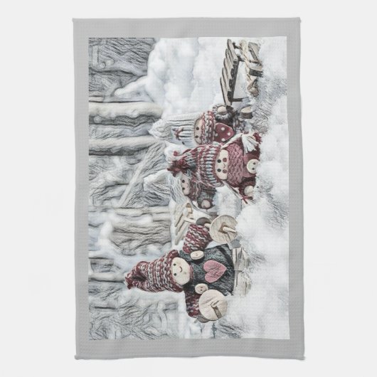  tekening van gnomen in de sneeuw theedoek (Verticaal)