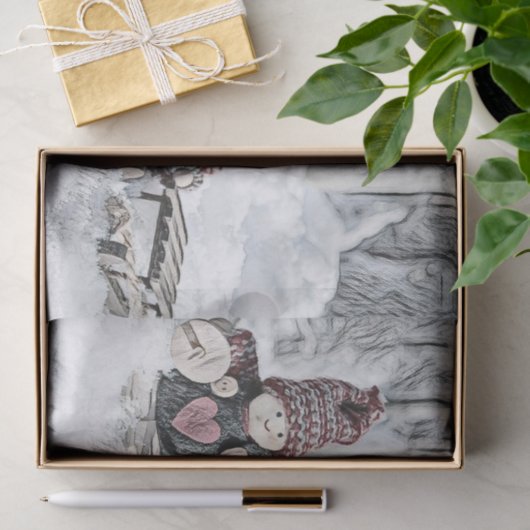 tekening van gnomen in de sneeuw tissuepapier (Geschenk)