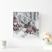  tekening van gnomen in de sneeuw vierkante klok (Huis)