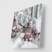  tekening van gnomen in de sneeuw vierkante klok (Hoek)
