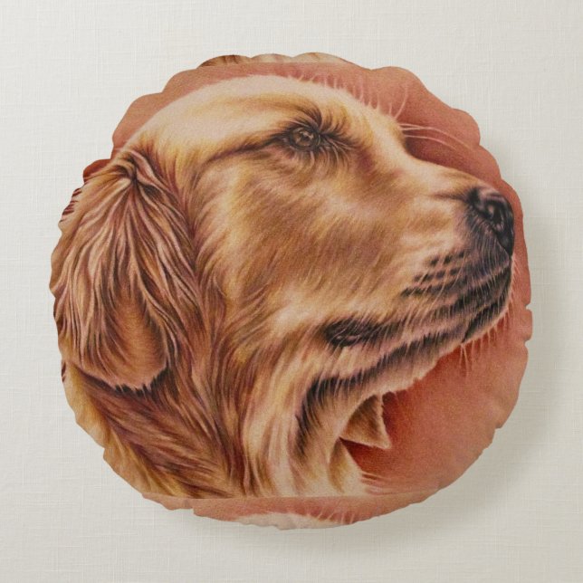 Tekening van Golden Retriever op Pillow Rond Kussen (Voorkant)