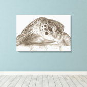 Tekening van groene zeeschildpad canvas afdruk (Insitu (Houten vloer))