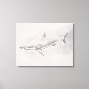 Tekening van grote witte haai canvas afdruk