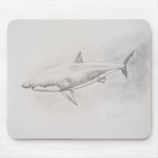 Tekening van grote witte haai muismat (Voorkant)