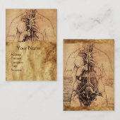 Tekening van het Antiek perkamperkament van de vro Visitekaartje (Voorkant / Achterkant)