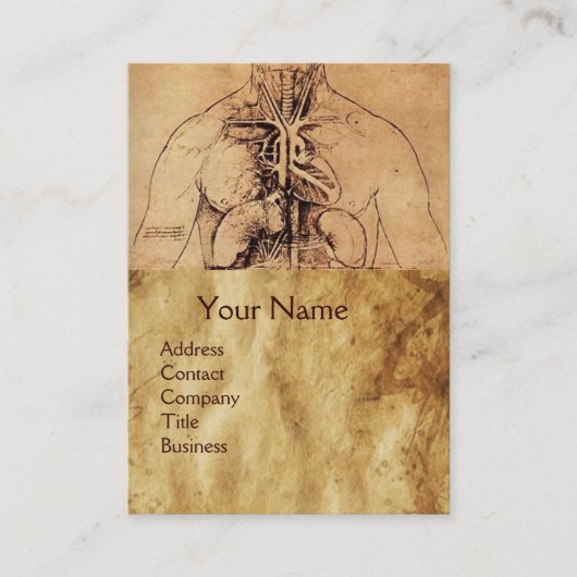 Tekening van het Antiek perkamperkament van de vro Visitekaartje (Voorkant)