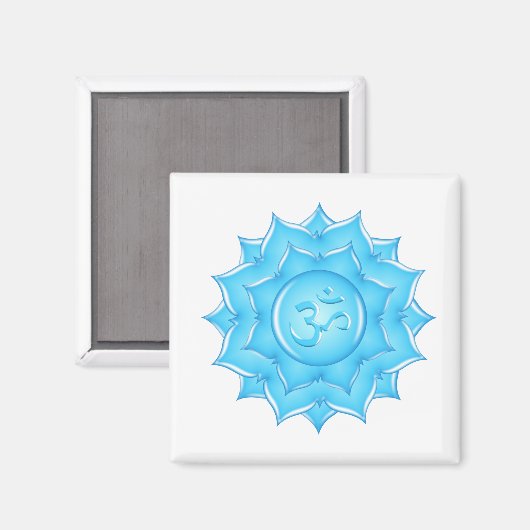 Tekening van het blauwe glas Lotus Flower Om-symbo Magneet (Voorkant / Achterkant)