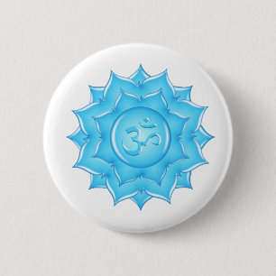 Tekening van het blauwe glas Lotus Flower Om-symbo Ronde Button 5,7 Cm